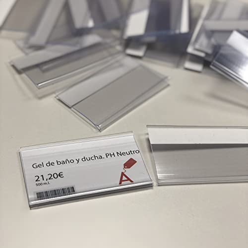 Abarnom 100 Stück durchsichtige und selbstklebende Preisschild-Etiketten; 39mm Breite, 60mm Länge. Einzelne 60mm selbstklebende Schildchen, für Ladengestell