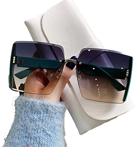 JRIDYJ Gafas de Sol Cuadradas de Gran Tamaño, Montura Grande Populares, Degradadas, Rectangulares Sin Montura Para Mujer
