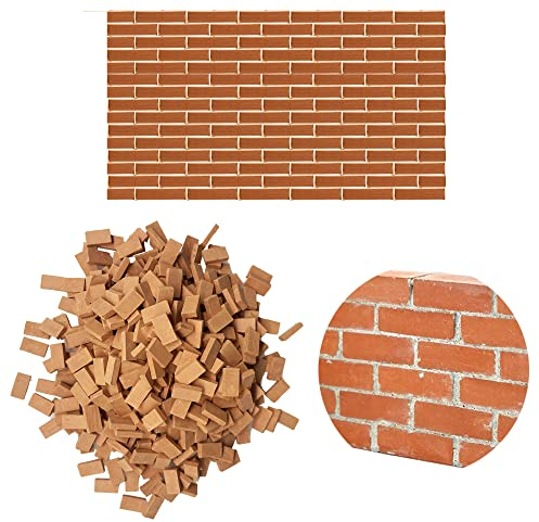 Cayway 420 Stück Mini Simulation Ziegel, 1:35 Mini Scale Ziegel Miniatur Ziegelsteine Backsteine Ziegelsteine für DIY Puppenhaus Ziegel Diorama Fairy Garten Dekoration (Ziegelrot)