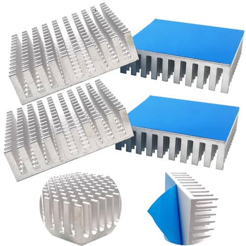Heat sink, CTRICALVER 4 PCS Disipador de calor con cinta adhesiva conductora térmica azul, para impresoras 3D de refrigeración, 40mmx40mmx11mm (plata)