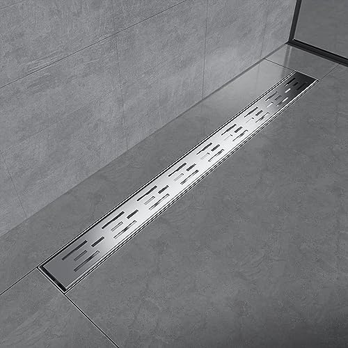 EMKE Duschrinne 80cm Edelstahl Duschablauf Komplettset Bodenablauf Dusche Siphon mit Geruchsstop und Haarsieb Randablauf, Ablaufrinne Dusche Duschabfluss für Badezimmer