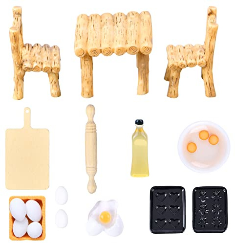 Aolso Dollhouse Furniture, 17pcs Miniature Dollhouse Accessories, Dolls House Accessories for Girls Boys Ages 3 and Above Doll House Decor, Wood Color
