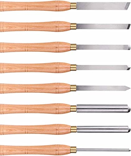 OITTo Sgorbie per Intaglio del Legno, Set di scalpelli per intagliare Il Legno, scalpelli per tornio, Lame HSS per la Lavorazione del Legno, con Manici in Legno Duro, puntali in Ottone 8 Pezzi