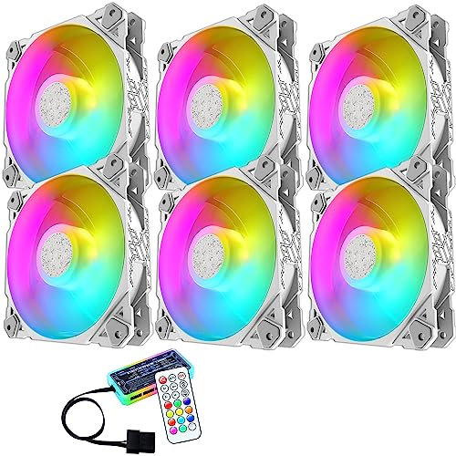 6 ventiladores blancos LED ARGB de colores para PC Case 120 mm Fan White Hub LED RGB con mando a distancia Aura Sync 3 pines silencioso flujo de aire elevado para refrigeración de escritorio