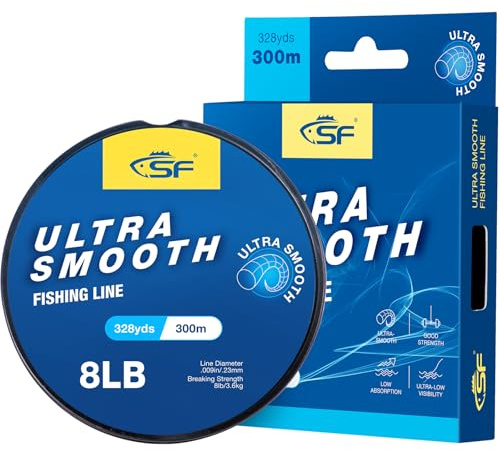 SF Ultraliso Línea de Pesca Monofilamento con Carrete Línea de Nailon Transparente Mono 8LB/3.6KG 330YDS 0.23MM