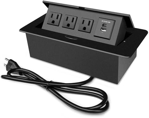 Conference Table Power Outlet PD20W Type-C Fast Charging Pop Up Table Hub Connection Box with 3AC Outlets and USB Port for Conference Room Kitchen Countertop