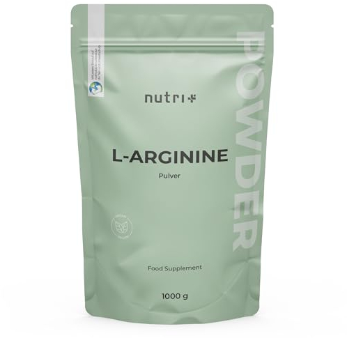 Nutri + L-Arginin Base Pulver 1 kg - hochdosiert - pflanzlich durch Fermentation - reines L-Arginine Powder 1000 g - Vegan - Neutral ohne Zusatz