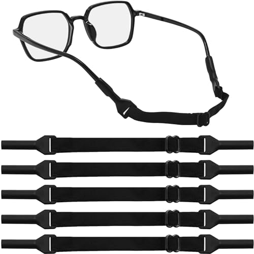 Qufiiry 5 PCS Glasses Chain, Eyeglasses Straps, Eyeglasses Cord, No Tail Adjustable Eyewear Retainer, Glasses Strap for Men Women & Teenagers, Sports Glasses Band, Soft & Durable (Black)