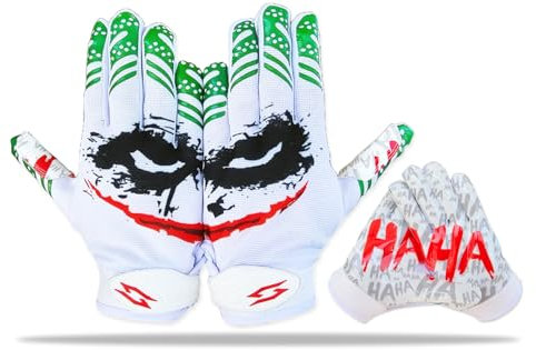 Narren-Fußball-Empfänger-Handschuhe, Elite, klebrig, griffig, super Handflächen, Boost-Your Battle Game, Be a Villain, Joker, Größen, Erwachsene, Herren, Jugend (Jugend - Medium)