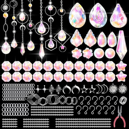 Mispudin 230 Pezzi Acchiappasole Cristallo, Suncatcher Kit Fai Da Te, Acchiappasole da Appendere, Diy Cristal Pendant per Finestra Casa Giardino Natale Giorno Festa Matrimonio Decorazione
