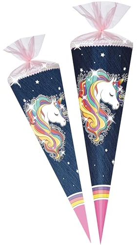 alles-meine.de GmbH Schultüte - mit Glitzer - Einhorn - Regenbogen Mähne 70-100 cm Größe wählbar Zuckertüte - Tüllabschluß/Filzabschluß - eckig/rund - Mädchen - klein..