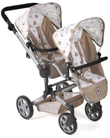 Bayer Chic 2000® Cochecito para muñecas Linus Duo – Osos Beige – Cochecito Doble Plegable – Mango Ajustable 50 – 82 cm – Muñecas de hasta 50 cm – 4-8 años