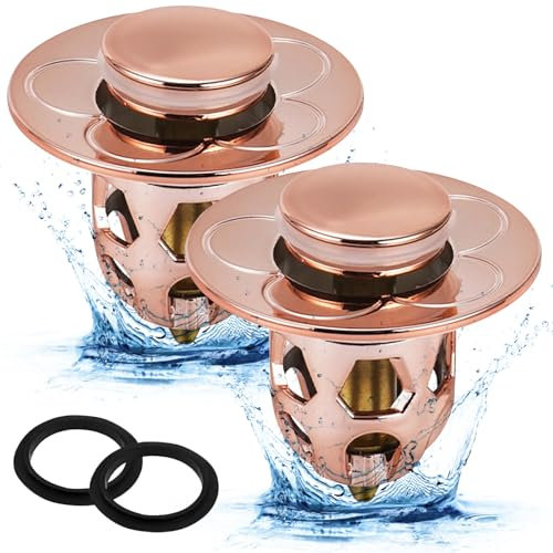 2 Stück Abflussstopfen Waschbecken, Universelle Abflussstopfen für Waschbecken, Waschbeckenstöpsel Abfluss Sieb, Universal Pop Up Stöpsel Waschbecken für Ablaufgarnitur Waschbecken Küche (Roségold)