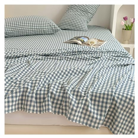 Bettlaken ohne Gummizug aus 100% Gewaschener Baumwolle Kariert Betttuch ohne Gummi Hochwertige Bettwäsche Weich und Atmungsaktiv(Small Lange,200x245cm)
