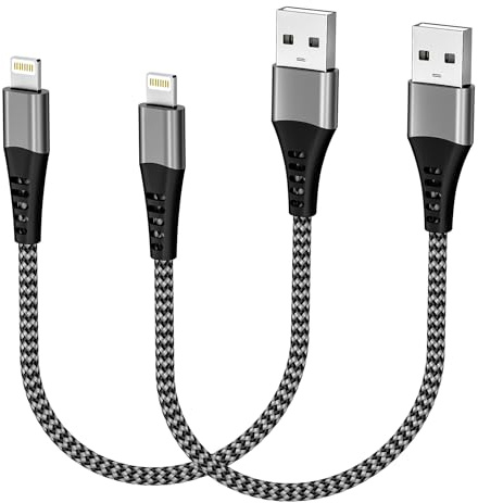 iPhone laddningskabel USB-belysningskabel 30 cm 2-pack [MFi-certifierad], Apple Carplay laddningskabel, snabbladdningskabel, nylon kabel, bil, för