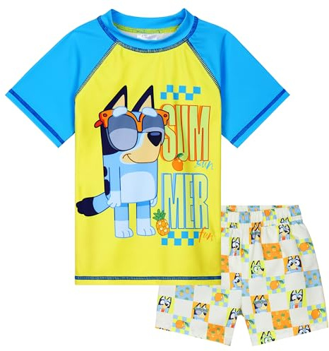 BlueY Ensemble Maillot de Bain Garçon 2 Pièces Tee Shirt Enfant et Short Bain Enfant et Tout Petit pour Piscine Plage Vacances (5-6 Ans, Jaune)