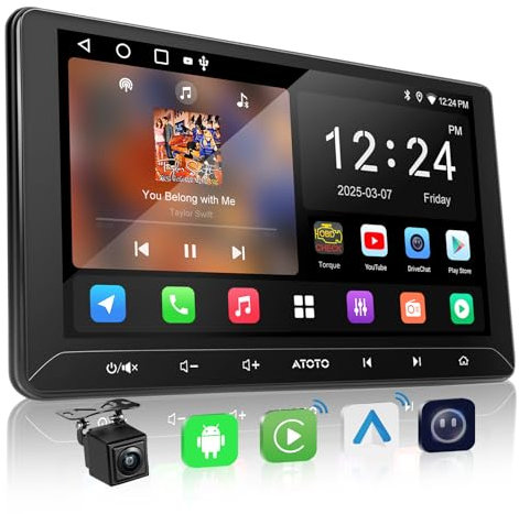 ATOTO A5L Autoradio 2 Din Android 2G+32G, 10 pollici Touchscreen GPS per auto, Tethering di WiFi/BT/USB, CarPlay Wireless e Android Auto Senza fili, Telecamera di backup,MirrorLink, DSP, FM/RDS/TF