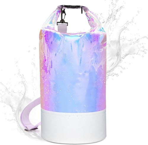 jetmast Waterproof Dry Bag Backpack - PVC Beach Swimming Sports Barrel Bag, Iridescent Shimmery Crossbody Shoulder Pack, Leakproof for Pool, Kayak, Boating, Outdoor Water Activities (10L)