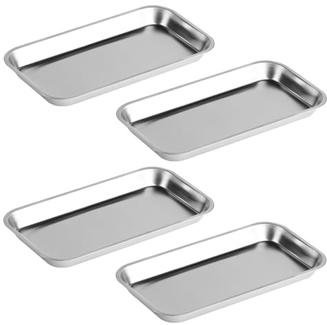 4 st. rostfritt stål skål rektangulär skål, instrumentbricka, rostfritt stål bricka metallbricka rektangulär bricka laboratoriebrickor rostfritt stål serveringsplattor för laboratoriebrickor