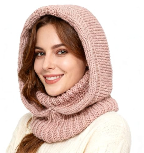 TAGVO Bonnets et Écharpes Tricotés d'hiver, Cagoule 3 en 1 avec Écharpe à Capuche, Chapeaux d'hiver Chauds et élastiques en Laine pour Femmes, Cagoule Balaclava Masque De Ski Thermique