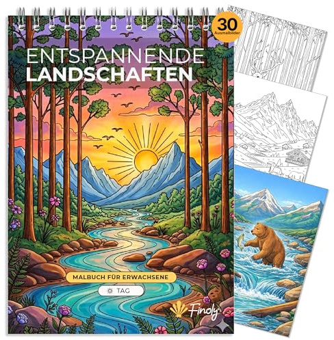 Finoly Libri da Colorare per Adulti Paesaggi A4 Riduce lo Stress | Album da Colorare per Adulti Principianti e Esperti | Mindfulness Inchiostro Non Che Trapassa