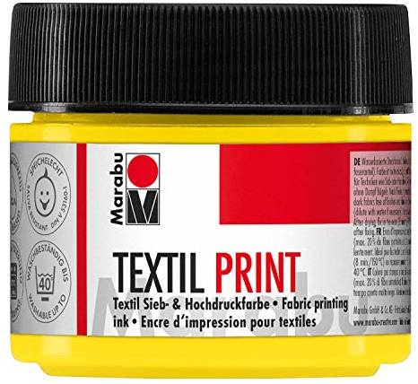 Marabu 17030050919 - Textil Print primärgelb 100 ml, Sieb- und Hochdruckfarbe auf Wasserbasis, geruchsneutral und lichtecht, lange Offenzeit, für helle und dunkle Textilien