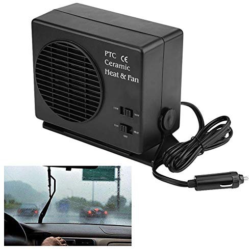 lyrlody Car Fan Heater, 300W Portable Car Heater Warmer Cooling Heater Fan Window Defroster Demister Universal Hot Fan Constant Temperature Heating Element Black