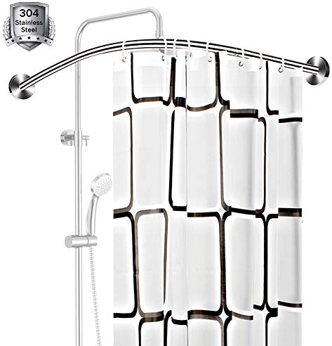HNCS Barra De Cortina Curva para Ducha Sin Taladrar Extensible En Tipo U,Soporte Barra Cortina Curva Esquina BañEra De Acero INOX Ideal para BañOs PequeñOs En Los 60 A 95cm