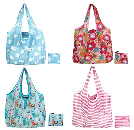 Cisixin 4PCS Bolsas de Compras Reutilizables,Bolsa Compra Plegable Resistente, Lavables para Compras,Casa,Viajes,Acampar al Aire Libre 42 x 64 cm