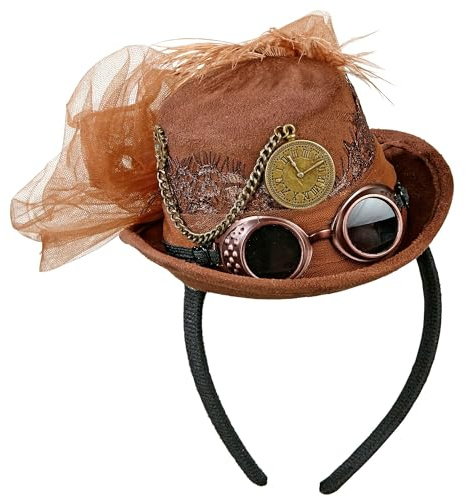 W WIDMANN MILANO Party Fashion 68562 - Haarreif mit Mini-Zylinder Steampunk, in Wildlederoptik, Retro, Mottoparty, Karneval