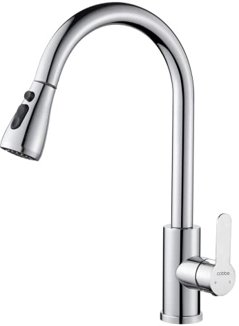 Kitchen Sink Mixer Tap, Cobbe 360 Degree Rotatable Faucet with Pull Down Sprayer, High Arc Stainless Steel Kitchen Faucet with Single Handle with UK Standard Fittings