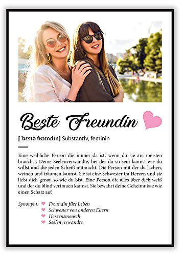 GRAVURZEILE Definition Poster & Kunstdrucke mit eigenem Foto - Geschenke für Beste Freundin - Personalisierte Wandbilder - Wanddeko Deko für Wohnzimmer Schlafzimmer Flur & Diele