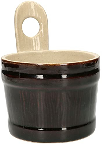 KOTARBAU® Recipiente de cerámica 1 L, Mantequillera de gres, Recipiente para alimentos vintage, Taza rústica con asa, Cuenco con asa, Recipiente de cerámica tipo barril, Marrón