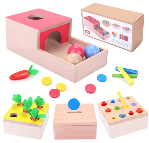Baby Montessori Toys for 1 Year Old Boys Girls, Wooden Toys for 1 2 3 Year Olds, Baby Sensory Toys 4 in 1 Activity Cube Balls Drop Toy, Toddlers Educational Sorting Toy, Babies 1st Birthday Gifts