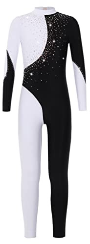 YiZYiF Tuta Intera da Ginnastica Artistica per Bambina Manica Lunga Lucido Leotards Jumpsuit Body da Balletto Intera Completo Sportivo Allenamento Nero&Bianco 9-10 anni