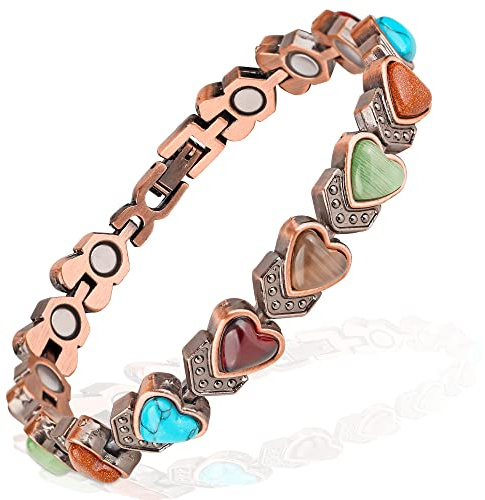 YOIHOJET Copper Bracelet for Women, Magnetic Copper Bracelets, Magnetic Turquoise Copper Bracelets with Adjust Tool
