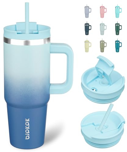 BJPKPK 30 oz Insulated Tumbler with Handle & Straw, Stainless Steel