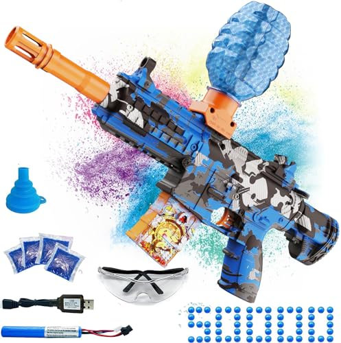 Electric Gel Ball Blaster, High Speed Automatic Splatter Ball Blaster with 40000+ and Goggles, SUPBEC Rechargeable Splatter Ball Toys for Outdoor Activities Game Party Favors, Ak-blue