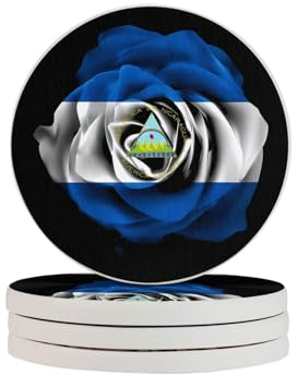 NEZIH Nicaraguan Flags and Roses Four Pieces Round Diatomite Coaster for Kind of Style Tabletop Protection Wooden Table Avoid Furniture Being Scratched Soiled Home Decor