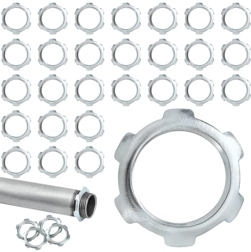 Yaocom 50 Pcs Electrical Conduit Lock Nut Rigid Lock Nut Galvanized Steel Sealing Electrical Conduits Fittings for Rigid IMC Chemical Pipelines and Industry, Silver (3/4 Inch)