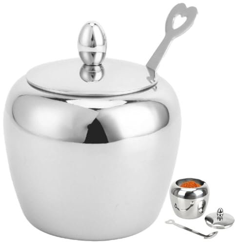 Luxylei Ensemble De Sucriers en Acier Inoxydable, Distributeur De Sucre Pratique, Bol À Sel À Poivre avec Couvercle Cuillère À Sucre pour Cuisine Les Cafés De Maison