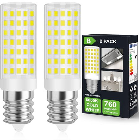 DSLebeen E14 LED Kaltweiß Glühbirne 4.1W Entspricht 55W Glühlampe 760LM Birne Dunstabzugshaube Nicht Dimmbar 230V AC Lampe Ideal für Tischlampen Unterschrankleuchten Nähmaschinelampe und Wandlampen