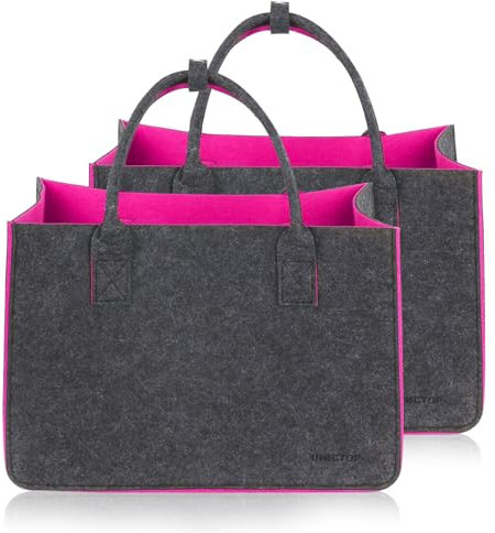 Unictop 2Stk Filztasche Einkaufskorb,große Einkaufs-Tasche Filztaschen Shopping Bag, zweifarbig dunkelgrau/Magenta, lange Henkel, Einkaufskorb faltb 5MM Verdickt