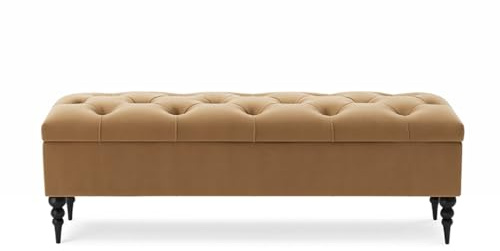 Chesterfield Ottoman Storage Bench with Legs, End of Bed Blanket Box with Hidden Storage & Hinged Lid, Upholstered Ottoman Storage Box, Hallway Shoe Storage Ottoman, Living Room Padded Entryway Seat