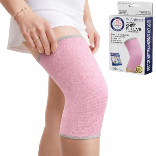 Dr. Arthritis Doctor-Developed Thick Knee Brace Support, Secure Compression Sleeve for Joint Stability (Pink, M)