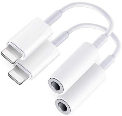 Adaptador Auriculares iPhone [Certificado Apple MFi] 2 Pack Adaptador Lightning a Jack 3,5 Cascos Auxiliar Audio Cable Jack Accesorios para iPhone 14/14 Pro/13/12/11/Xs/XR/X/8/7 para Todos los iOS