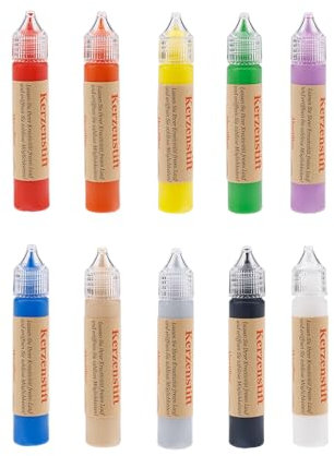 Ovaletta 10 Farben Kerzen Bemalen Set, Kerzenstifte, Wachsplatten für Kerzen, Candle Pen, Kerzenstifte zum Verzieren, Keramik Bemalen Set, je 25 ml