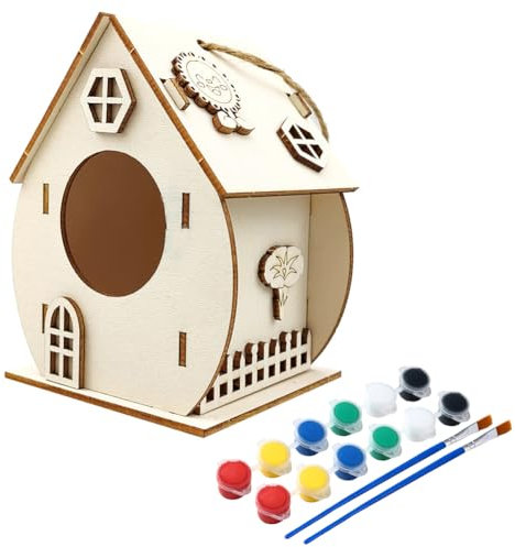 ISAKEN DIY Vogelhaus Bausatz für Kinder, DIY Vogelhaus zu Bauen und Malen, Kunsthandwerk aus Holzspielzeug, Spielzeug Geschenke für Jungen Mädchen, Holz Vogelhaus Puzzle Machen Set