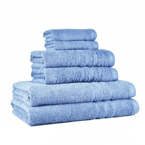CASTMA - Set 6 Toallas de Baño Gama Colors - Toallas de Rizo 100% Algodón - 2 para Tocador (30 x 45 cm) 2 de Lavabo (50 x 90 cm) y 2 de Ducha (70 x 130 cm) - 400 gr/m² - Color Azul Mar