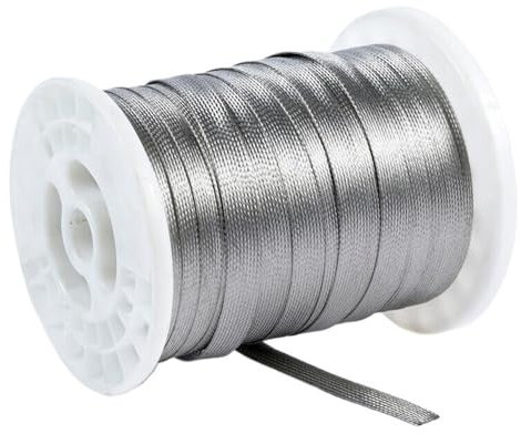 OXOLAMRIN Braided Cable Hose Sleeves，Cable Tidy Sleeve， Silver Braided Sheathing Cable Sleeve Mesh, 2-14/16/18mm Braided Wire Sleeving, Flat Tubular Expandable 5M(2mm)